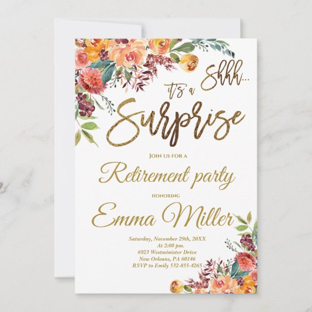 Surprise Retirement Party, Retire MINT Floral Invitation (Front)