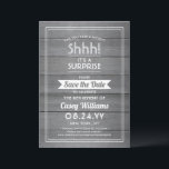 Surprise Retirement Party Rustic Grey Faux Wood Save The Date<br><div class="desc">Can you keep a secret? Invite colleagues, coworkers, family and friends to an elegant and exciting surprise retirement celebration with custom grey wood save the date party invitations. All wording on this template is simple to personalise, including message that reads "Shhh! It's a SURPRISE." The design features a modern striped...</div>