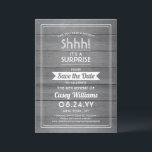Surprise Retirement Party Rustic Grey Faux Wood Save The Date<br><div class="desc">Can you keep a secret? Invite colleagues, coworkers, family and friends to an elegant and exciting surprise retirement celebration with custom grey wood save the date party invitations. All wording on this template is simple to personalise, including message that reads "Shhh! It's a SURPRISE." The design features a modern striped...</div>