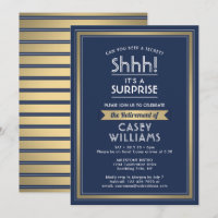 Surprise Retirement Party Shhh! Navy Blue & Gold