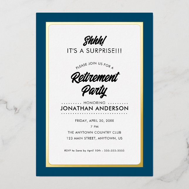 Surprise Retirement Party Simple Gold (Front)