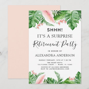 Surprise Retirement Party Tropical Palm Floral Invitation