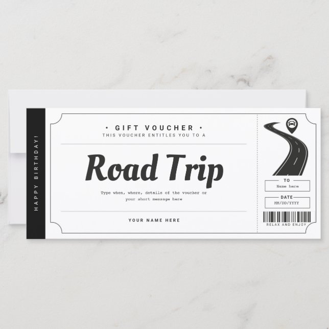 Surprise Road Trip Ticket Gift Voucher Certificate (Front)