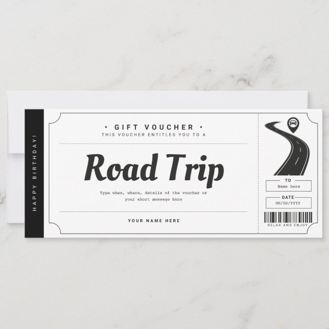 Surprise Road Trip Ticket Gift Voucher Certificate Invitation (Front)