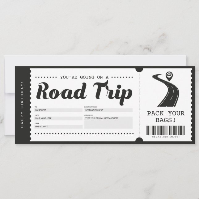 Surprise Road Trip Ticket Gift Voucher Certificate Invitation (Front)