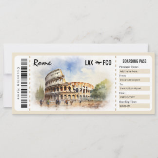 Surprise Rome Boarding Pass Gift Certificate Invitation