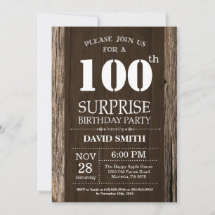 Surprise Rustic 100th Birthday Invitation Vintage