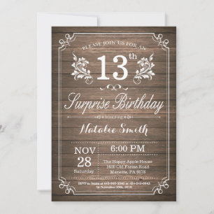 Surprise Rustic 13th Birthday Invitation Floral