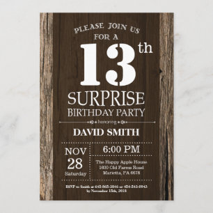 Surprise Rustic 13th Birthday Invitation Vintage