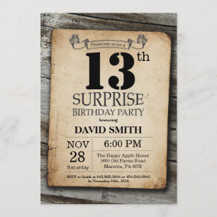 Surprise Rustic 13th Birthday Invitation Vintage