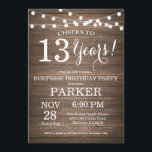 Surprise Rustic 13th Birthday Invitation Wood<br><div class="desc">Surprise 13th Birthday Invitation Wood Background with String Lights. 13th 15th 16th 18th 20th 21st 30th 40th 50th 60th 70th 80th 90th 100th, Any age. Adult Birthday. Woman or Man Male Birthday Party. For further customisation, please click the "Customise it" button and use our design tool to modify this template....</div>
