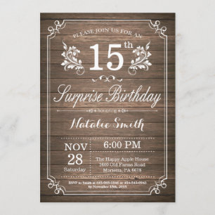 Surprise Rustic 15th Birthday Invitation Floral