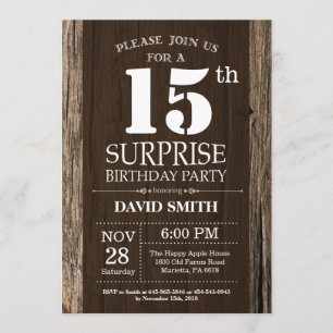 Surprise Rustic 15th Birthday Invitation Vintage