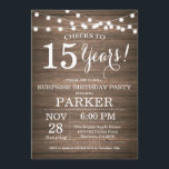 Surprise Rustic 15th Birthday Invitation Wood<br><div class="desc">Surprise Rustic 15th Birthday Invitation Wood Background with String Lights. 13th 15th 16th 18th 20th 21st 30th 40th 50th 60th 70th 80th 90th 100th, Any age. Adult Birthday. Woman or Man Male Birthday Party. For further customisation, please click the "Customise it" button and use our design tool to modify this...</div>