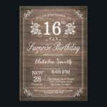 Surprise Rustic 16th Birthday Invitation Floral<br><div class="desc">Surprise Rustic 16th Birthday Invitation with Rustic Wood Background and Floral Flower Pattern. Adult Birthday. Male Men or Women Birthday. Kids Boy or Girl Lady Teen Teenage Bday Invite. 13th 15th 16th 18th 20th 21st 30th 40th 50th 60th 70th 80th 90th 100th. Any Age. For further customisation, please click the...</div>
