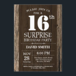 Surprise Rustic 16th Birthday Invitation Vintage<br><div class="desc">Surprise Rustic 16th Birthday Invitation with Rustic Wood Background. Vintage Retro Country. Adult Birthday. Male Men or Women Birthday. Kids Boy or Girl Lady Teen Teenage Bday Invite. 13th 15th 16th 18th 20th 21st 30th 40th 50th 60th 70th 80th 90th 100th. Any Age. For further customisation, please click the "Customise...</div>