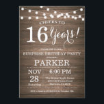 Surprise Rustic 16th Birthday Invitation Wood<br><div class="desc">Surprise Rustic 16th Birthday Invitation Wood Background with String Lights. 13th 15th 16th 18th 20th 21st 30th 40th 50th 60th 70th 80th 90th 100th, Any age. Adult Birthday. Woman or Man Male Birthday Party. For further customisation, please click the "Customise it" button and use our design tool to modify this...</div>