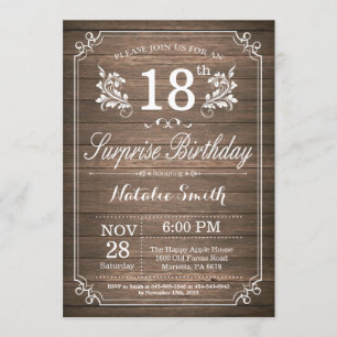 Surprise Rustic 18th Birthday Invitation Floral