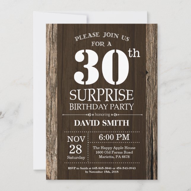 Surprise Rustic 30th Birthday Invitation Vintage (Front)
