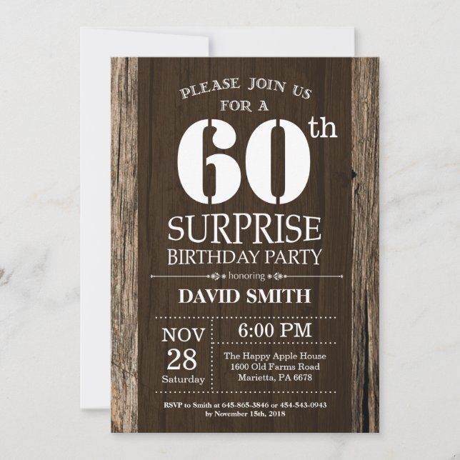 Surprise Rustic 60th Birthday Invitation Vintage (Front)