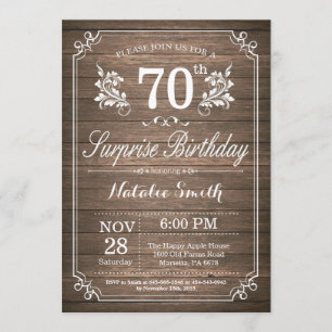 Surprise Rustic 70th Birthday Invitation Floral
