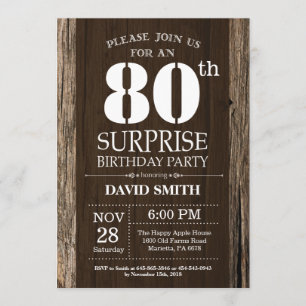 Surprise Rustic 80th Birthday Invitation Vintage