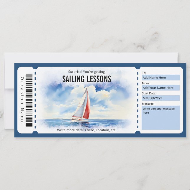 Surprise Sailing Lessons Gift Voucher Invitation (Front)