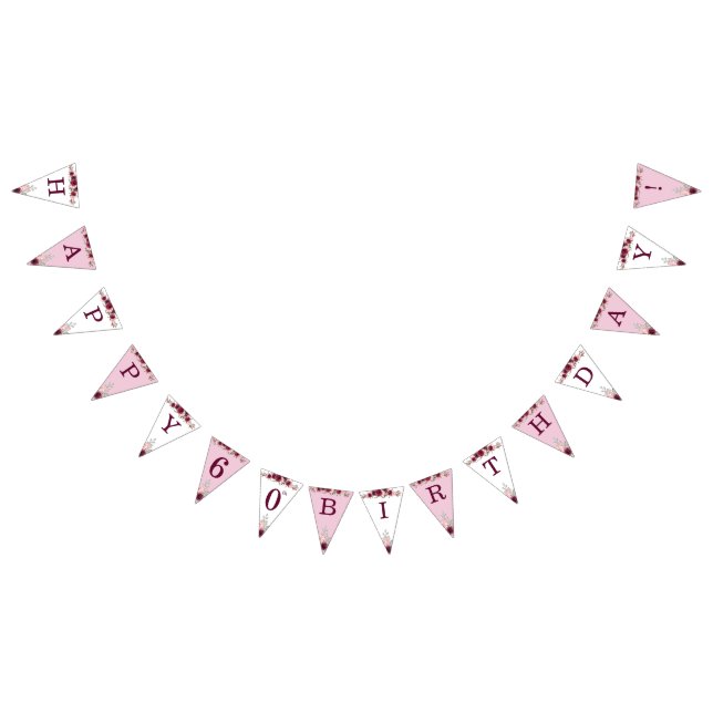 Surprise Senior Birthday Party Floral Burgundy Bunting (All)