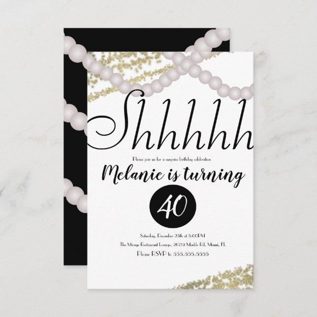 Surprise Shhhhhh Pearl Foil Birthday Party Invitation (Front/Back)