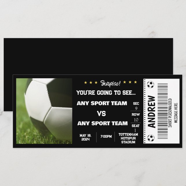 SURPRISE SOCCER GIFT TICKET INVITATION (Front/Back)
