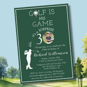 SURPRISE Stylish Men's Golf Photo 30th Birthday Invitation