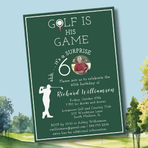 *SURPRISE Stylish Men's Golf Photo 60th Birthday Invitation