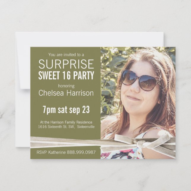 Surprise Sweet 16 Photo Birthday Party Invitation (Front)
