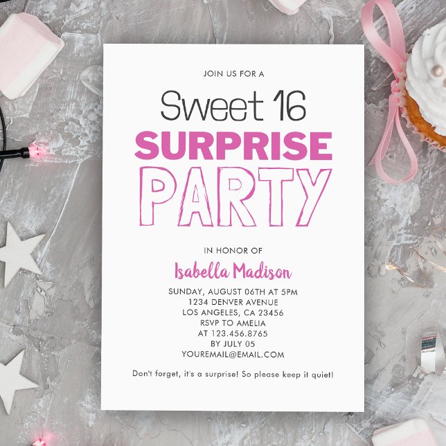 Surprise Sweet 16 Pink Birthday Party Invitation (Surprise Sweet 16 Pink Birthday Party Invitation
)