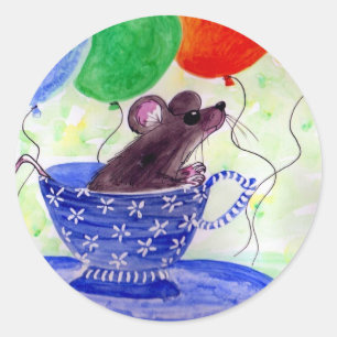 Surprise Tea Cup Mouse Classic Round Sticker