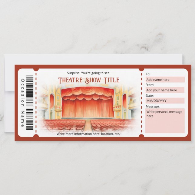 Surprise Theatre Ticket Gift Certificate Template (Front)