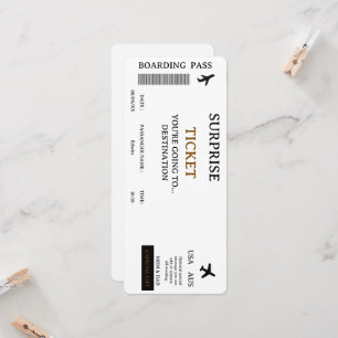 Surprise Trip Ticket Plane Travel Boarding Pass In Invitation