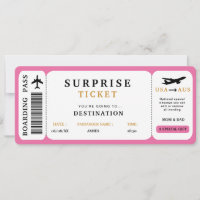Surprise Trip Ticket  Plane Travel Boarding Pass