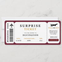 Surprise Trip Ticket  Plane Travel Boarding Pass