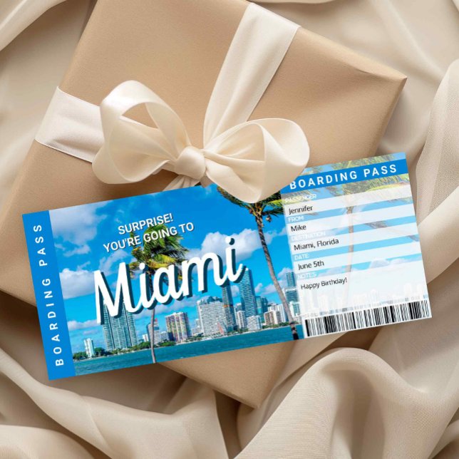 Surprise Trip to Miami Gift Boarding Pass Card (Surprise Trip to Miami Ticket Printable )