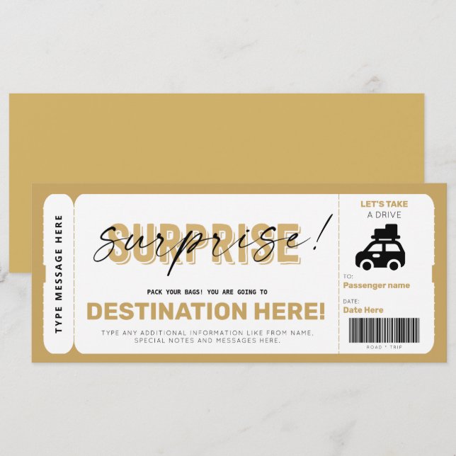 Surprise Trip Voucher Road Trip Fake Gift Ticket (Front/Back)