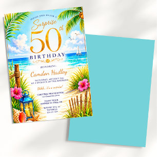 Surprise Tropical 50th Birthday Party Invitation