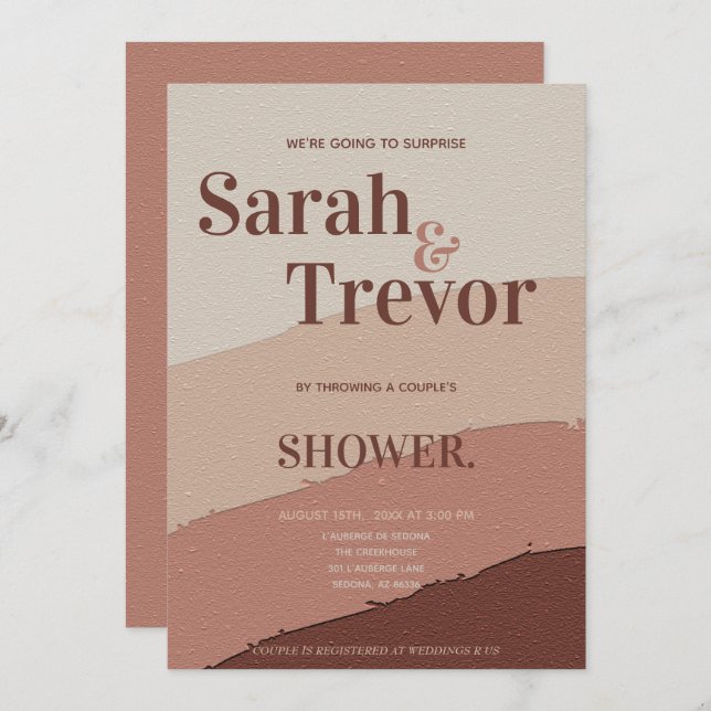 Surprise Typography Couple's Shower Dusty Rose Invitation (Front/Back)
