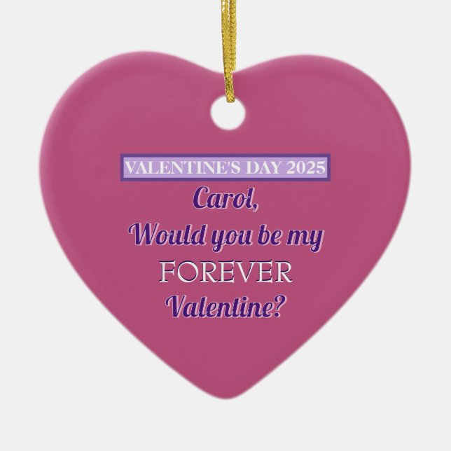 SURPRISE VALENTINE PROPOSAL/ HEART/CUSTOMIZABLE  CERAMIC TREE DECORATION (Front)
