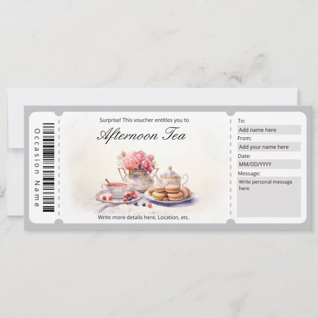 Surprise Watercolor Afternoon Tea Voucher Template (Front)