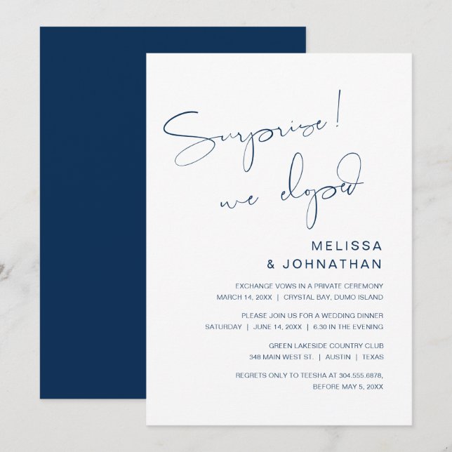 Surprise, we eloped, Wedding Elopement Party Invitation (Front/Back)
