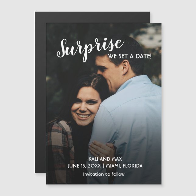 Surprise We Set a Date Wedding  Magnetic Invitation (Front/Back)