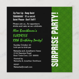 SURPRISE Year Birthday Modern Bright Green V01G Invitation