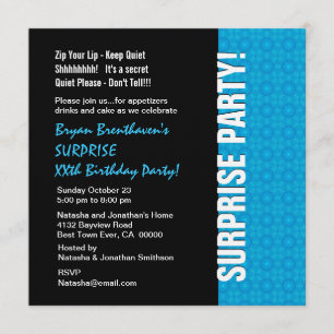 SURPRISE Year Birthday Modern Turquoise Blue V052 Invitation
