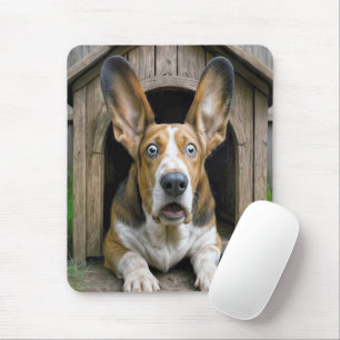 Surprised Basset Hound In a Doghouse Mouse Mat